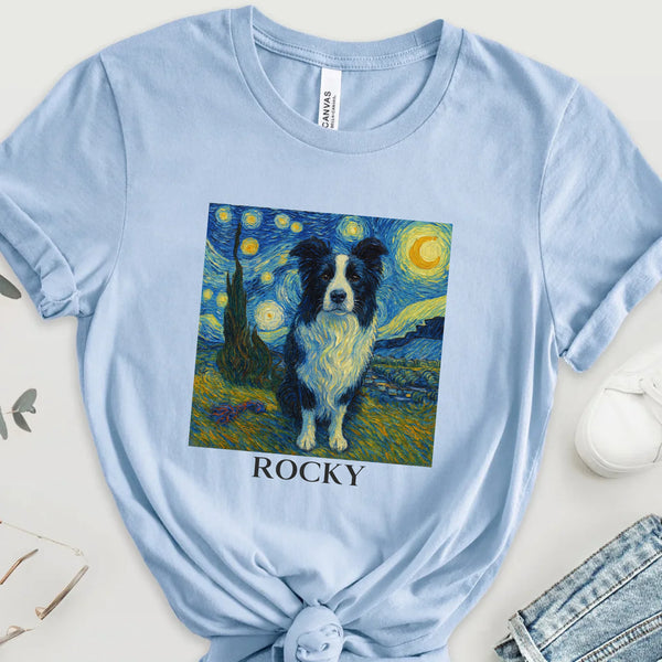 Custom pet t-shirt van gogh painting style BABY BLUE